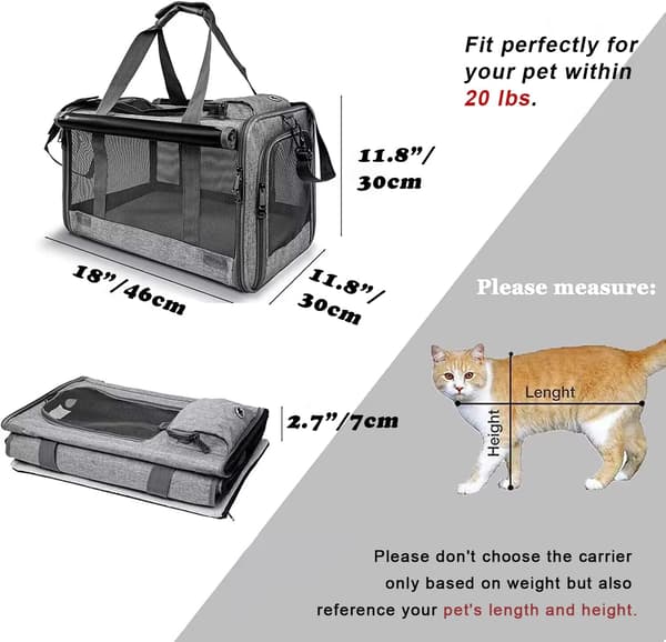 Husdyrsbur til Store Katte, Blød-Sided Kattebur til Mellemstore Store Katte og Hvalpe op til 20 lbs, Vaskbart Hundebur Beskyttelse til Hjem Udendørs Grå Grey L