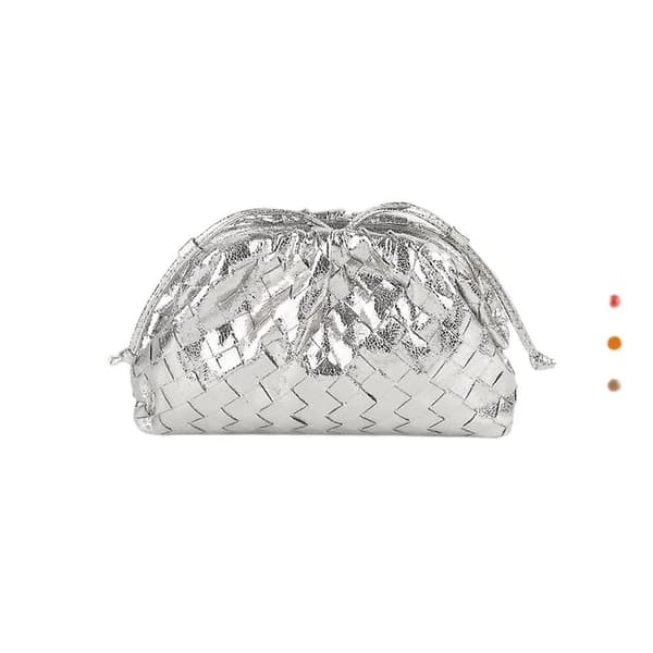 PU-vävd väska Satchel Cloud Mini Läderkoppling Silver