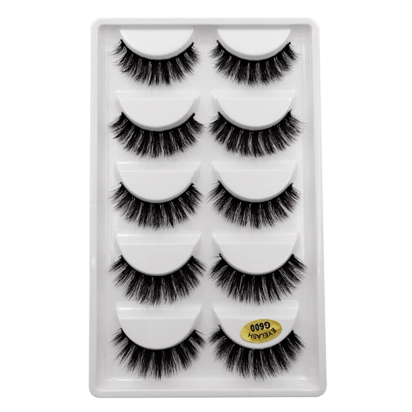 5-par lösögonfransar - 3D faux mink - G600 Black Svart