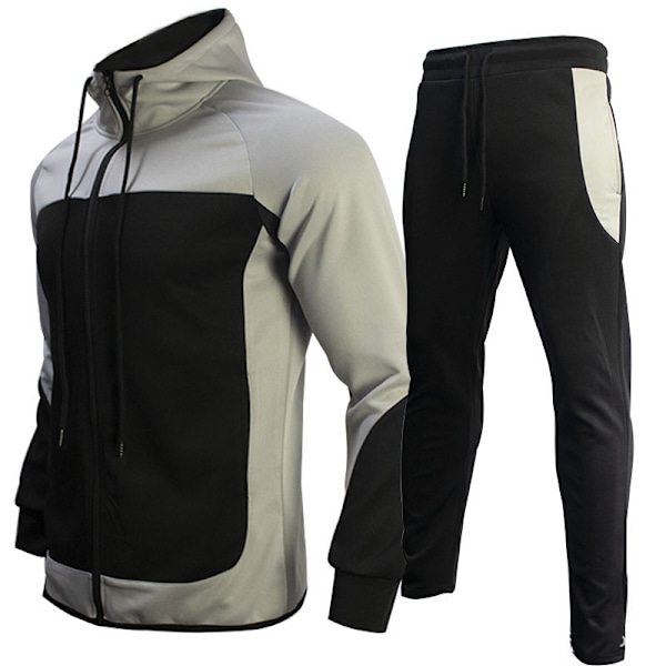 Atletisk träningsoverall med luva för män, långärmad grey qd grey grey M