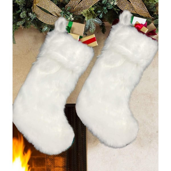 2-pack 18 tums snövita julstrumpor fuskpäls