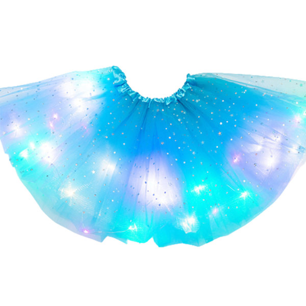 Lysande LED fluffig kjol för flickor Layered Balett Dance Plissed kjol för födelsedag Lake Blue