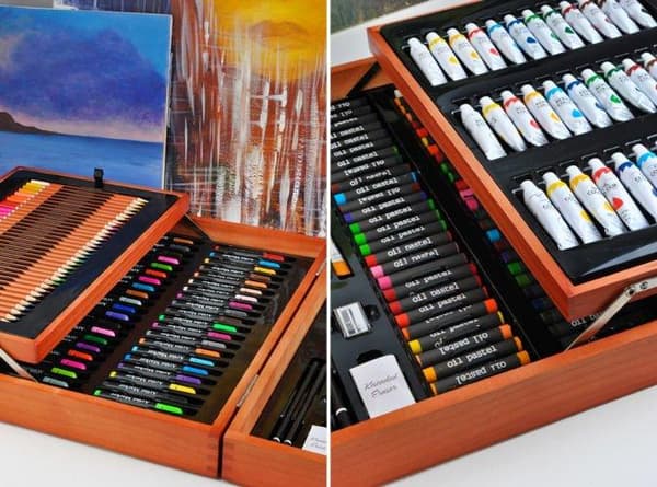 Kunstnersæt med Taske - 174 dele - Olie-, vand- & akrylmaling Multicolor multifärg
