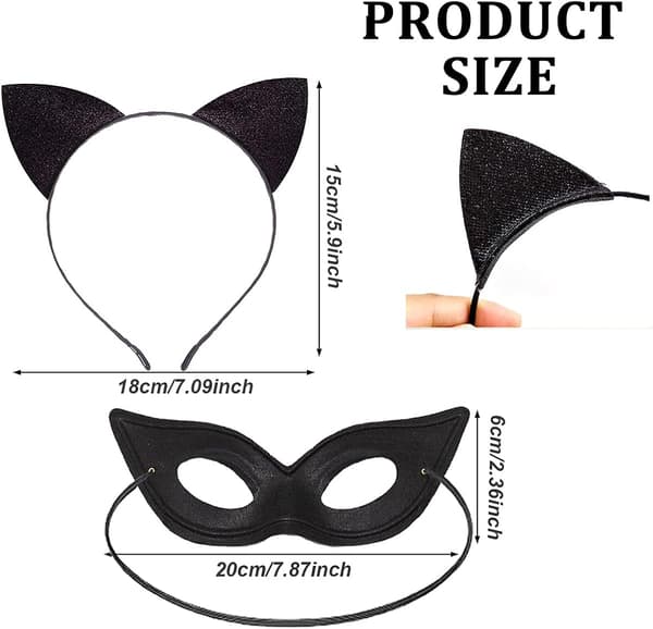 Sort kattekostume katteører hale og maskerade cover til kvinder