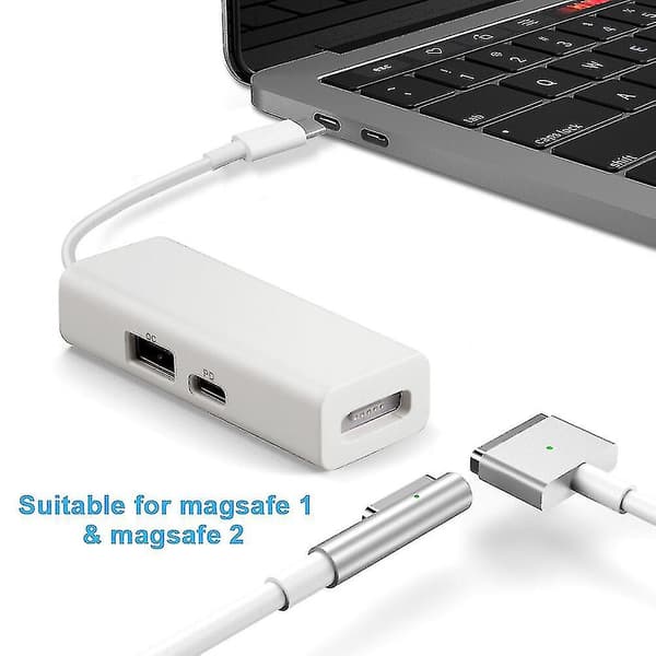 Usb-c Magsafe Adapter 3 i 1 Type-c til Magsafe 1/2 Konverter Adapter til Bærbare Computere Smartphones White