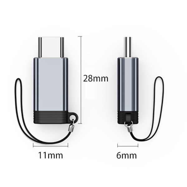 Lightning (hunn) til USB-C (hann) adapter, kompatibel med iPhone 15 Grå Grå