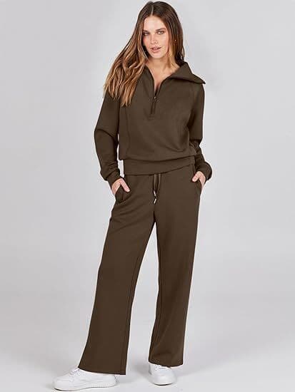 Dam 2-delad träningsdräkt Set, Rymlig Loungewear, Spårningsdräkt Brown Brown L
