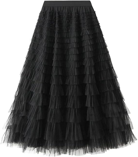 Dame Tyl Maxi-nederdel A-linje Rynket Mesh Høj Talje Underdel Sort Black M