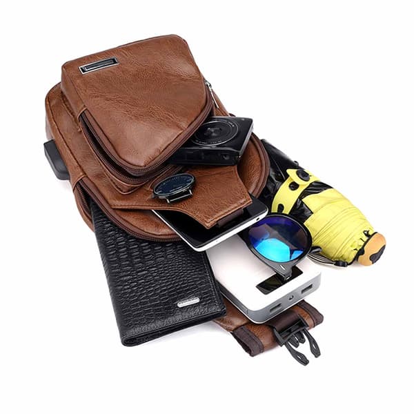 Axelpose Herre Axelrempose Cross Body Taske Læder Lysbrun