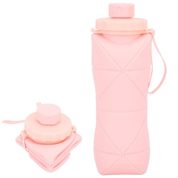 Hopfällbar vattenflaska av silikon med lock, 600ml, rosa pink