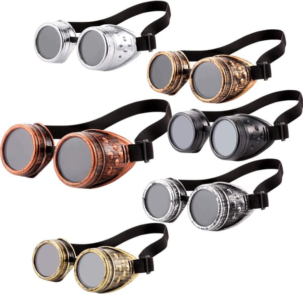 6 deler Retro Steampunk Briller for kvinner Victorian Silver Vintage