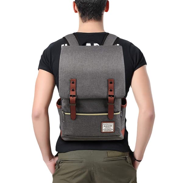 Unisex Canvas Rygsæk Laptop Rygsæk Skoletaske Tilbage til Skolen grey
