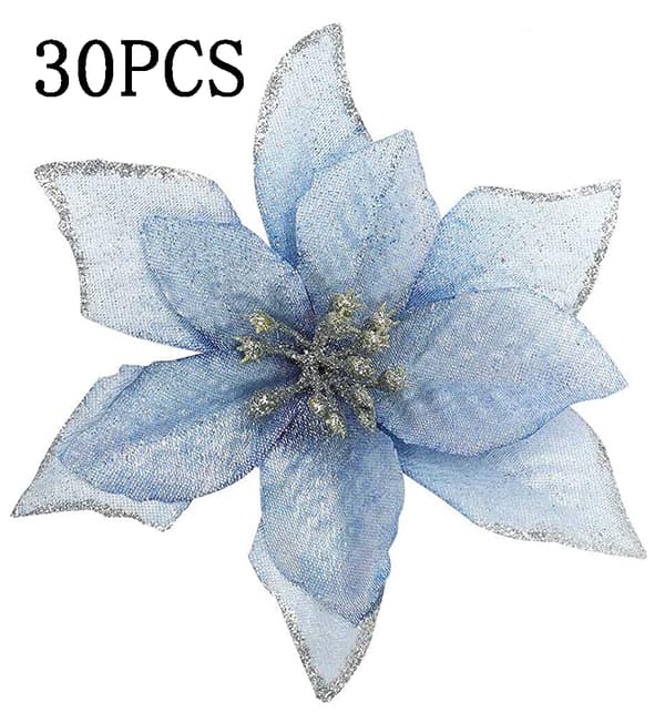 30 stk Juledekorasjon Blomster, Snøfnuggdekor, Blomst for Blau