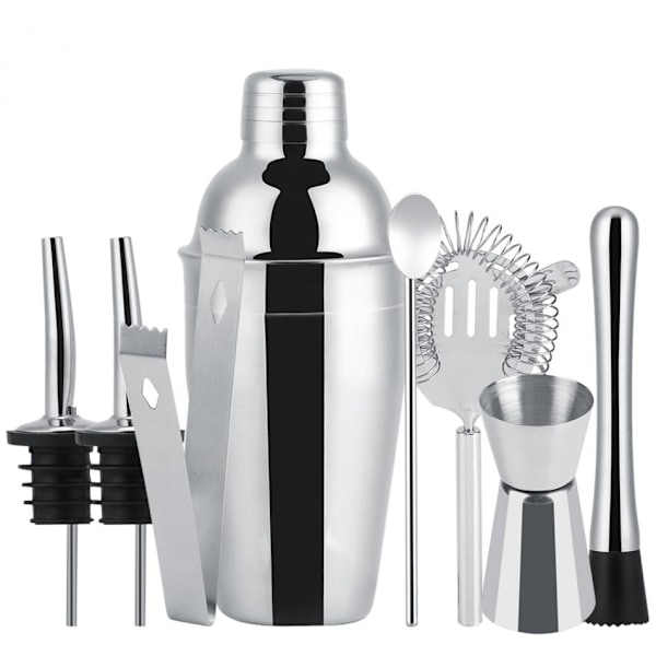 8-dele cocktailsæt, barsæt, shaker 550ml - Rustfrit stål Silver Silver