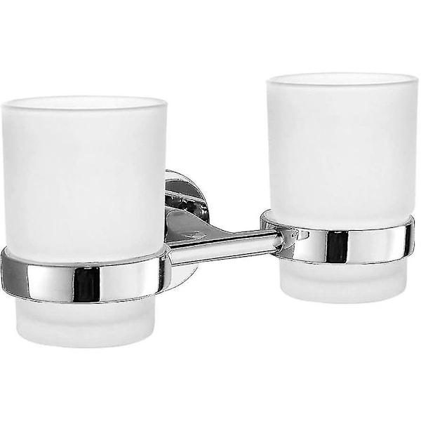 Dubbelglas Tumbler Väggmonterad Tandborsthållare 304 Rostfritt Stål