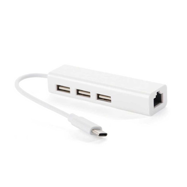 USB-C Nätverksadapter RJ45 Hubb Nätverksanslutning över USB vit white usb-c