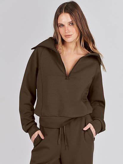 Dam 2-delad träningsdräkt Set, Rymlig Loungewear, Spårningsdräkt Brown Brown L