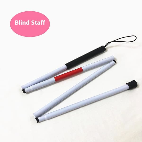 Hvid foldbar stok med refleksrød til blinde eller synshandicappede - Blindestok som foldes i 4 sektioner