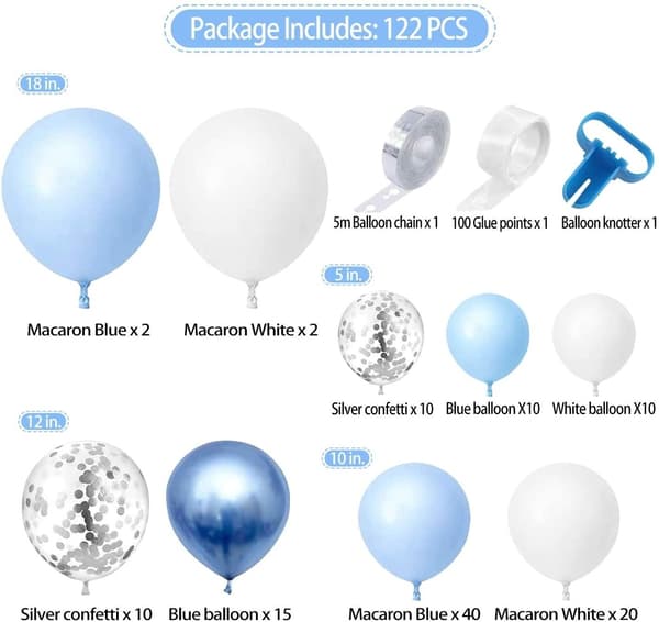 Ballongbåge Blå 122st - Blå/Vit/Krom Blå/ Silver Confetti Blue Blå