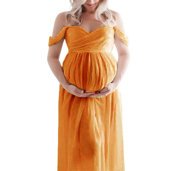 Gravid Lång Klänning Off Shoulder Elegant Snygg lös fåll Klänning för gravid kvinna för brudaffär Fotografering Ginger L 1