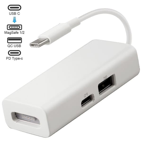 Usb-c Magsafe Adapter 3 i 1 Typ-c til Magsafe 1/2 Konverter Adapter for Bærbare datamaskiner Smartphones White