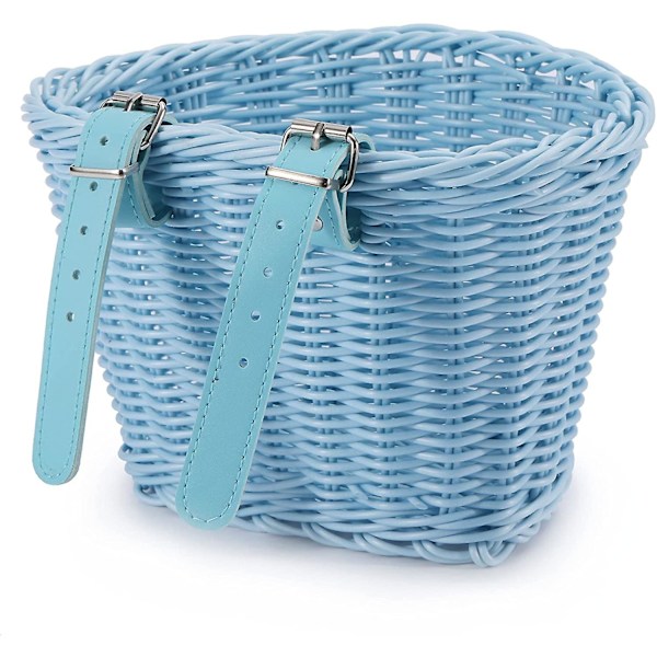 Barn Cykelkorg Fram Vävd Wicker Cykelkorg Med Styre Streamers , ; Blue