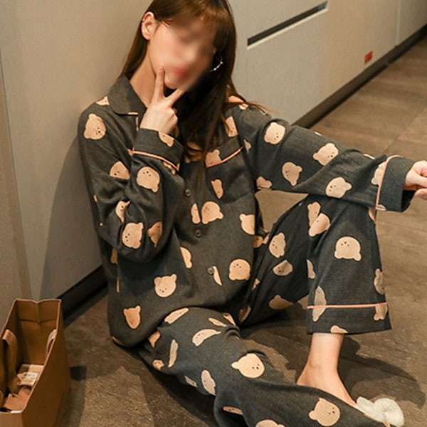 Nattøj Pyjamas Dame forår og efterår bomuld langærmet tynd XXL