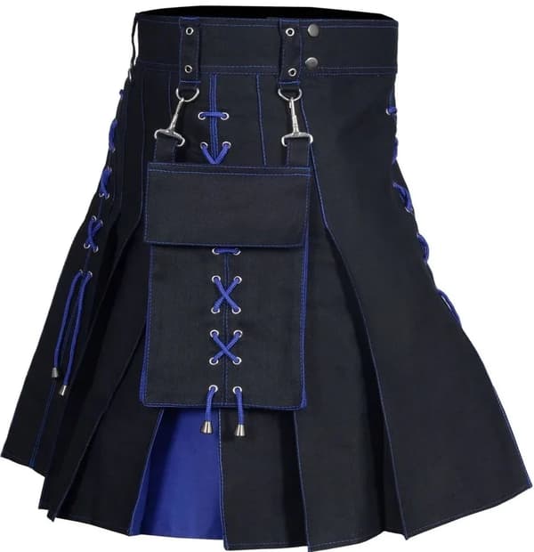 Herr Kilt Utility Scottish Traditional Highland Solid Plisserade Spänne Kostym Kilts med Lastfickor Blå Blue Blue 4XL