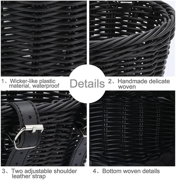 Barn Cykelkorg Fram Vävd Wicker Cykelkorg Med Styre Streamers , ; Black