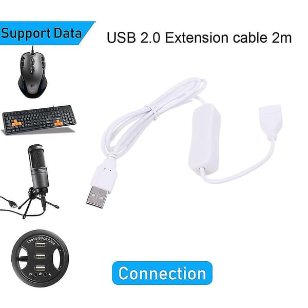 Hvit Rask Overføring USB 2.0 Hvit forlengelseskabel med strømbryter