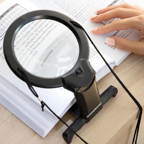 Håndfrit forstørrelsesglas med lampe Black Svart