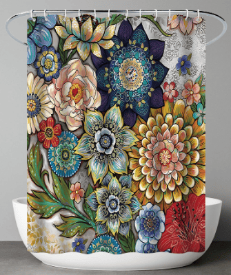 180 x 200cm Duschdraperi med 12 Krokar Snabbtorkande (Blommor), Maskin