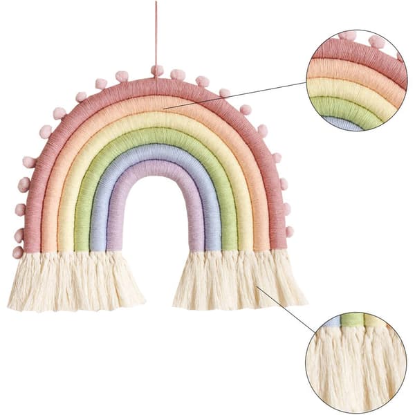 Regnbueveggteppe, Regnbuedekorasjon, Makramé Regnbueveggteppe, Regnbuebarneromsdekorasjon, Veggdekorasjon for babygutter stil 1