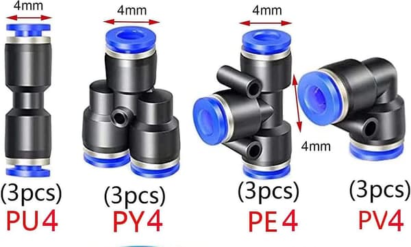 Pneumatisk luftslangesett - Blå 4 mm OD polyuretanslange, 10 m med koblinger
