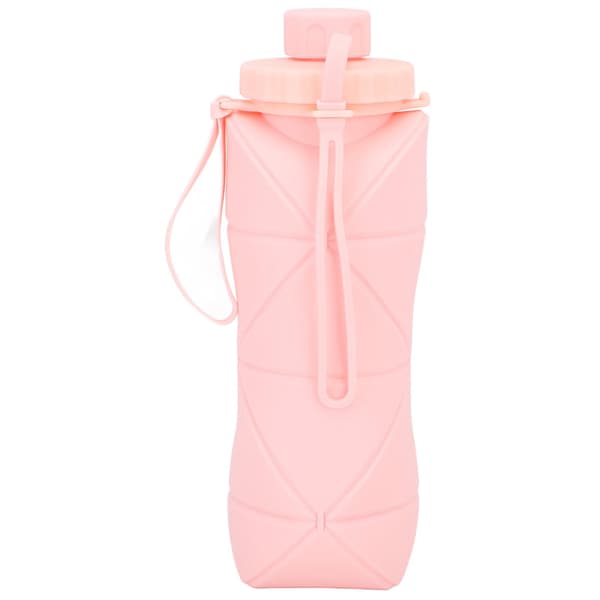 Hopfällbar vattenflaska av silikon med lock, 600ml, rosa pink