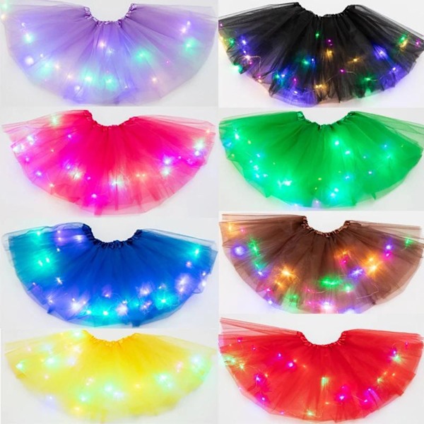 Lysande LED fluffig kjol för flickor Layered Balett Dance Plissed kjol för födelsedag Lake Blue