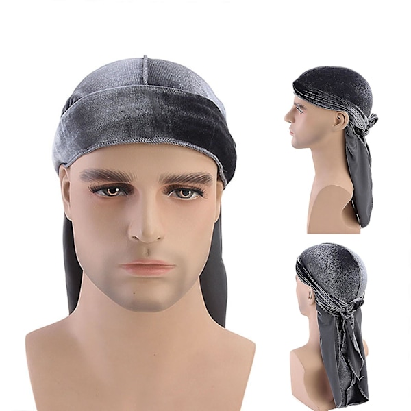 Durag Cap Enfärgad Ultra Mjuk Håll Varm sammet Män Kvinnor Head Wrap med lång svans för vintern