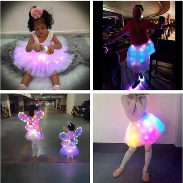 Lysende LED fluffy nederdel til piger Lagdelt Ballet Dans Plisseret nederdel til fødselsdag Brown