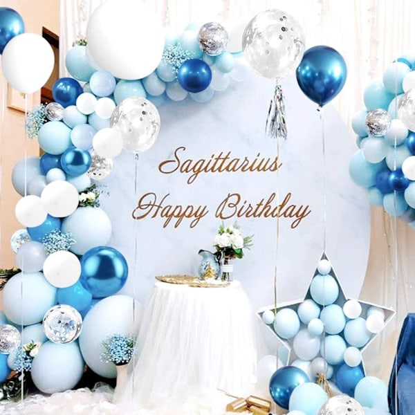 Ballongbåge Blå 122st - Blå/Vit/Krom Blå/ Silver Confetti Blue Blå
