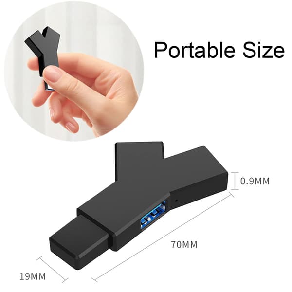USB-hub, 3-ports splitterhub (2 USB 2.0 + USB 3.0) adapter til PC, bærbar computer, mus, tastatur, USB-nøgle, mobil harddisk og mere - sort