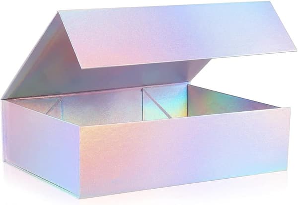 Magnetiska presentaskar med lock (1 st), 33x25x12 cm Stora presentaskar, holografiskt silver Lyx stark