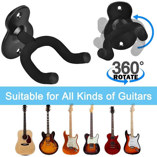 Väggmonterat gitarrhängare för akustisk gitarr, elgitarr, klassisk gitarr, bas och ukulele (2-PACK)