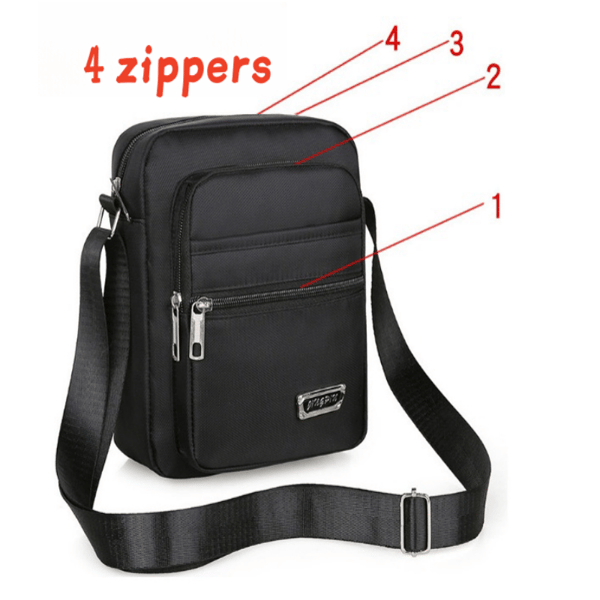 Crossbody-taske i nylon til mænd med fire lynlåse