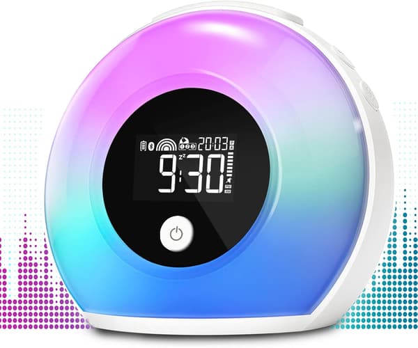 Väckarklocka med ljus och Bluetooth-högtalare, nattlampa för barn,