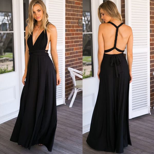 Flere slid-rep Cross Backless exig Bandage One-Piece Kjole Lang Kjole Mørkeblå Dark Blue S
