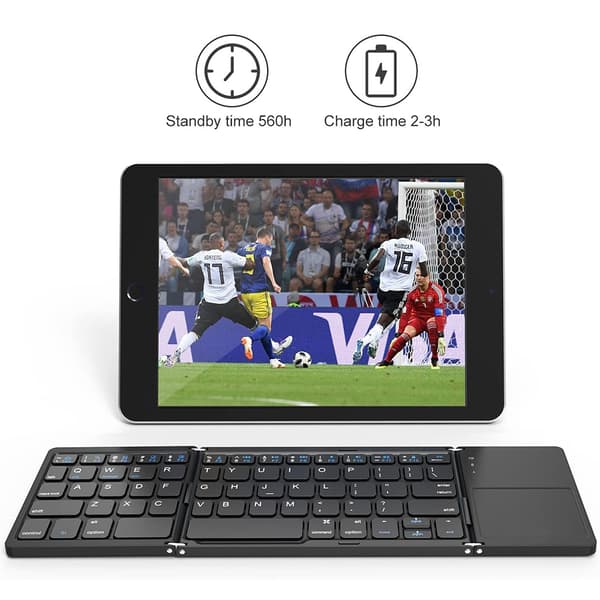 Tri-Fold Bluetooth-tangentbord, Bluetooth bärbart minitangentbord med styrplatta mus-svart