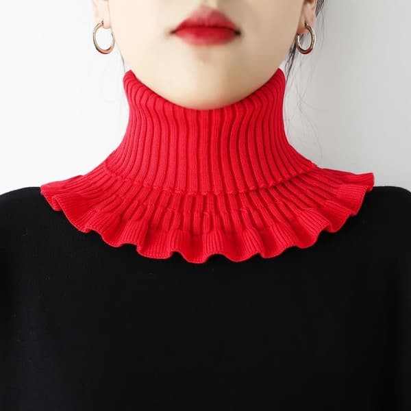 Damkrage Avtagbar halv Bana Skydd Varmhåller Köldsäker All-Match Stickad Turtleneck Ull Black