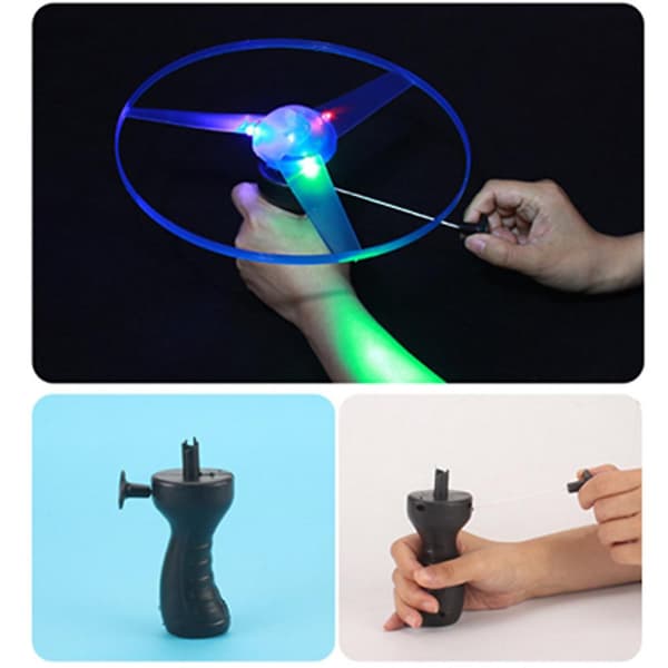 3 st LED-belysning Flygande Disc Propeller Helikopter Leksaker Dra String Flygande Fat UFO Snurrande Topp Leksak Barn Utomhus Kul Spel