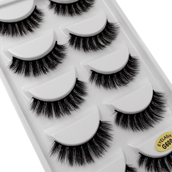 5-par lösögonfransar - 3D faux mink - G600 Black Svart