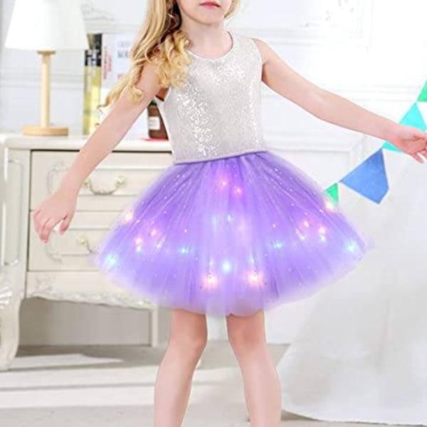 Lysande LED fluffig kjol för flickor Layered Balett Dance Plissed kjol för födelsedag Rose Red